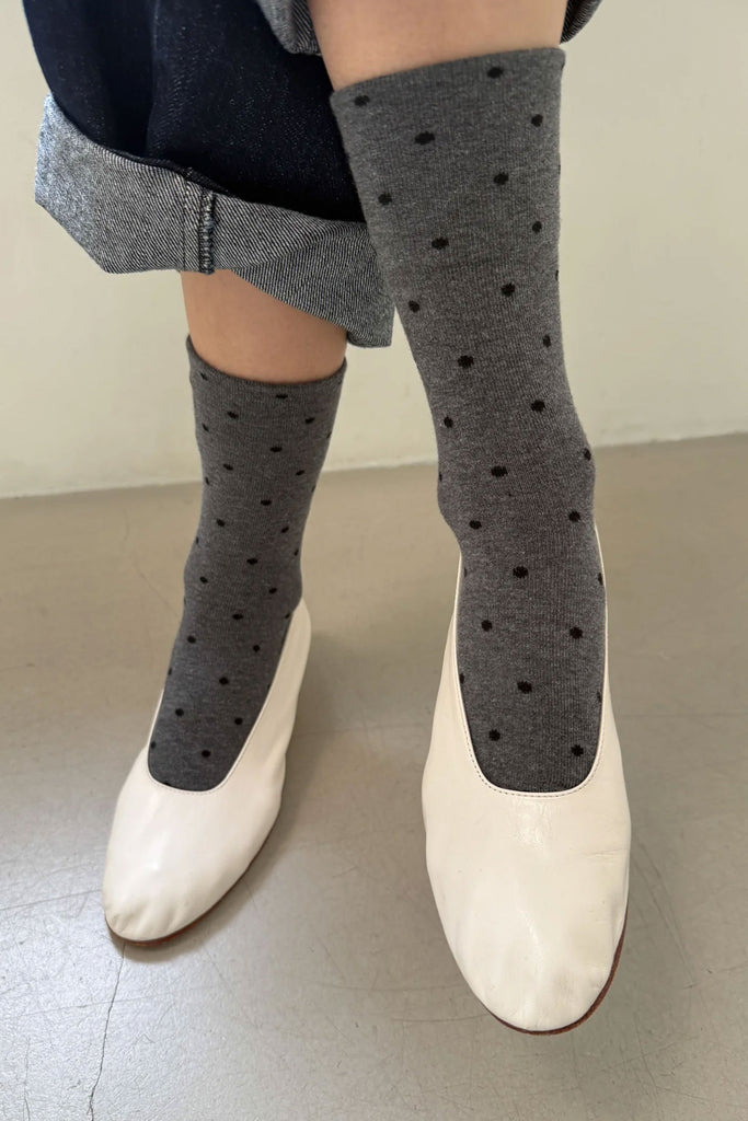 Polka Dot Sneaker Socks (Charcoal) by Le Bon Shoppe