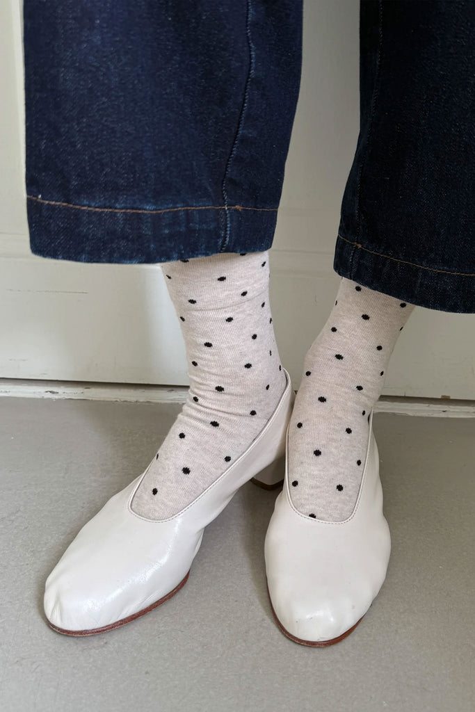 Polka Dot Sneaker Socks (Oatmeal) by Le Bon Shoppe