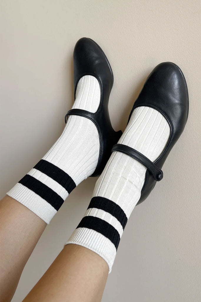 Varsity Her Socks (Cream Black) by Le Bon Shoppe