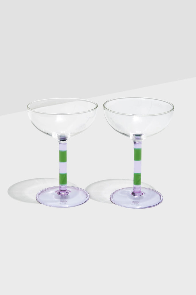 Striped Coupe Glass Set (Lilac/Green) by Yo Home