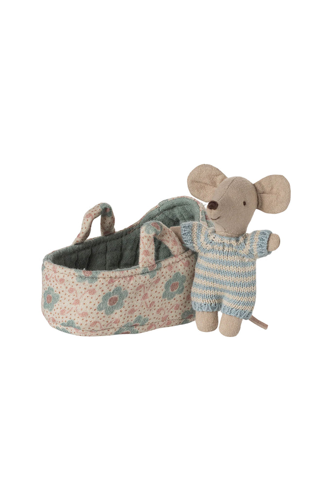 Baby Mouse in Carry Cot (Blue) by Maileg