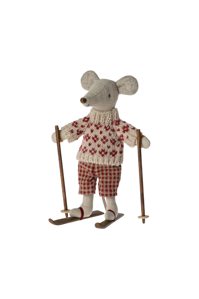 Winter Mum Mouse with Ski Set (Red) by Maileg