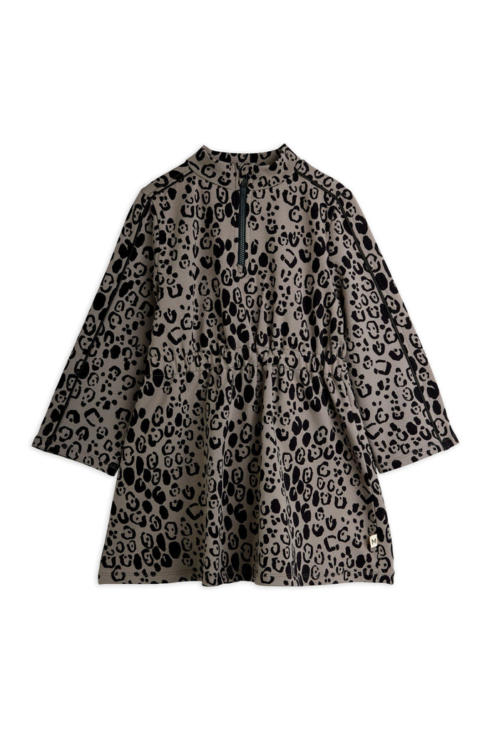 Leopard Brushed Jersey Dress (Grey) by Mini Rodini