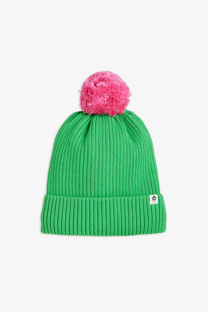 Pompom Knitted Hat (Green) by Mini Rodini