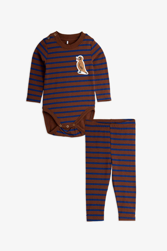 Striped Bird Patch Baby Set (Brown) by Mini Rodini