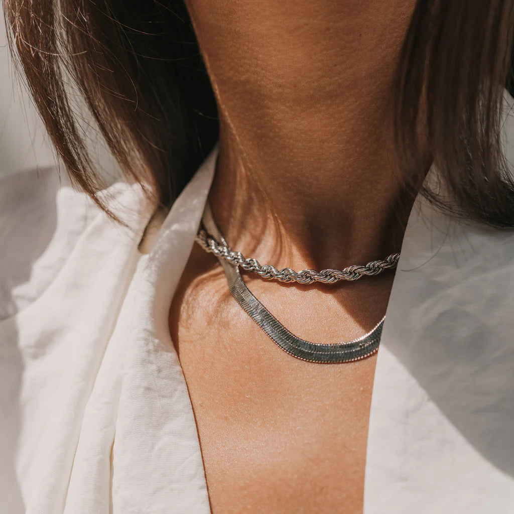 Natalia Herringbone Necklace (Silver) by Mod + Jo