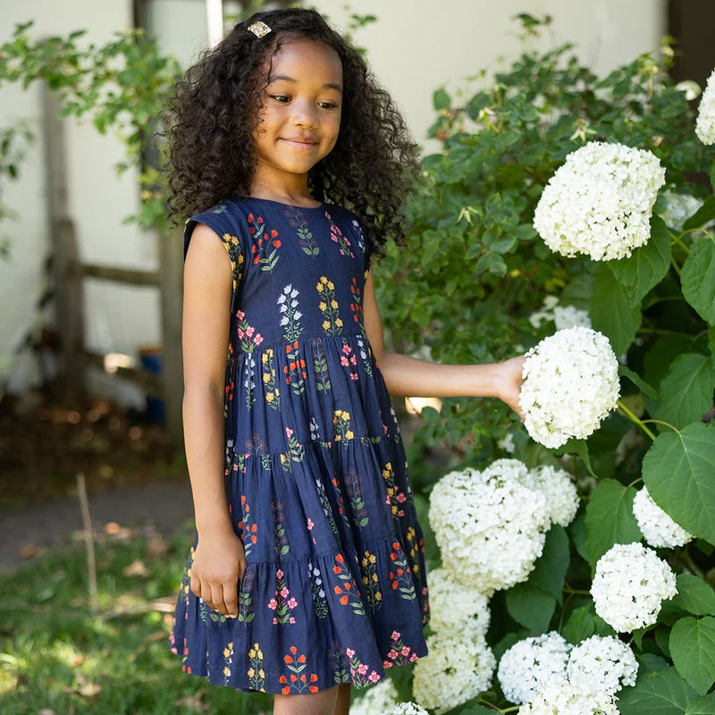 Peachy Dress (Navy Field Floral) by Pink Chicken