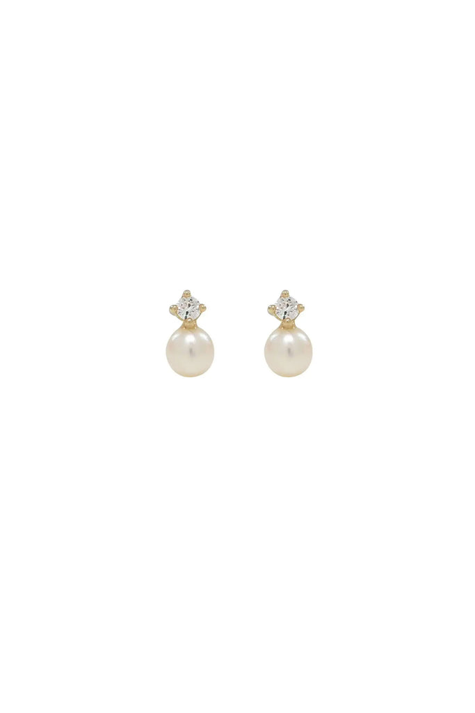 CZ Pearl Studs (Solid Gold) by Ofina Jewelry