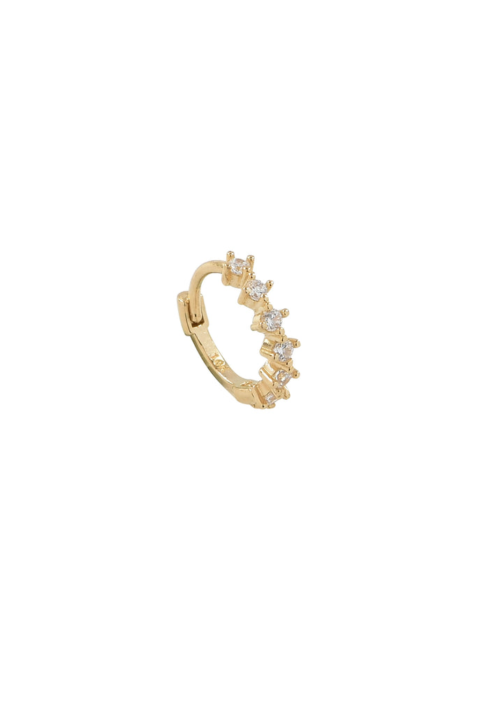 Solid Gold Prong CZ Huggie (Single) by Ofina Jewelry