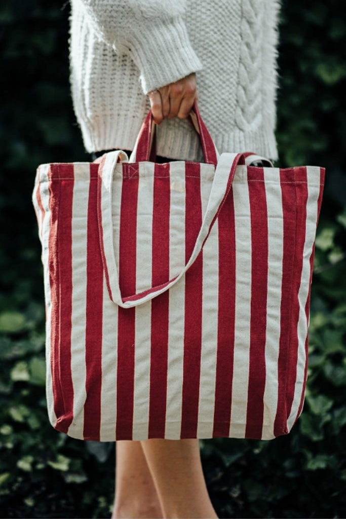 Striped Canvas Tote (Rust Red) by Omom