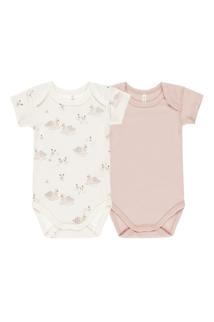 Short Sleeve Onesie Set (Swans) by Quincy Mae