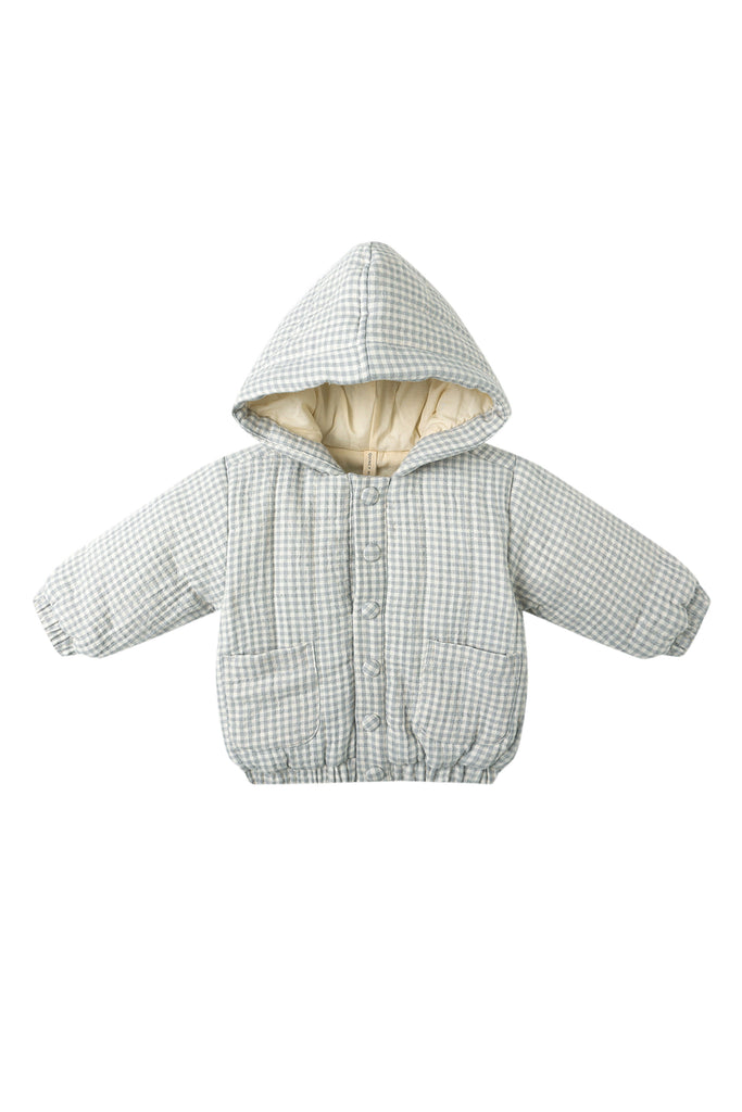 Hooded Woven Jacket (Blue Gingham) by Quincy Mae