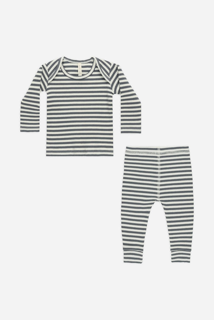 Ribbed Indigo Stripe Set by Quincy Mae