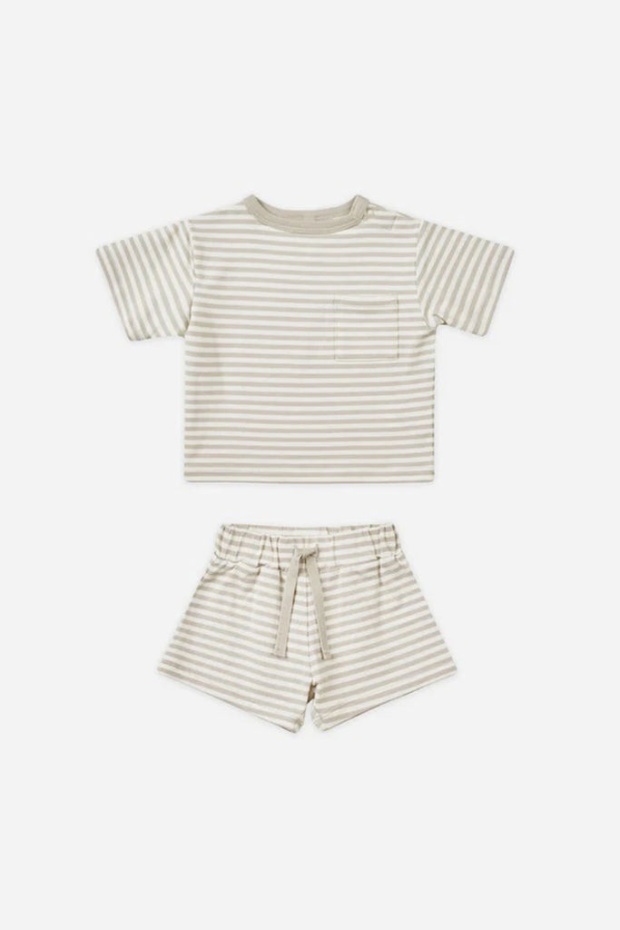 Tee + Shorts Set (Ash Stripe) by Quincy Mae