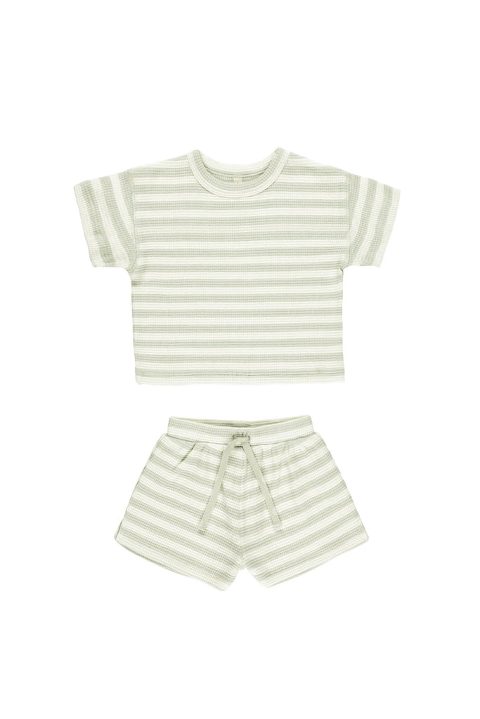 Waffle Tee + Short Set (Mint Stripe) by Quincy Mae