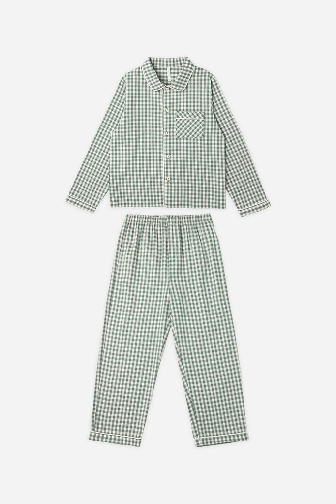 Long Sleeve Pajamas (Evergreen Gingham) by Rylee + Cru