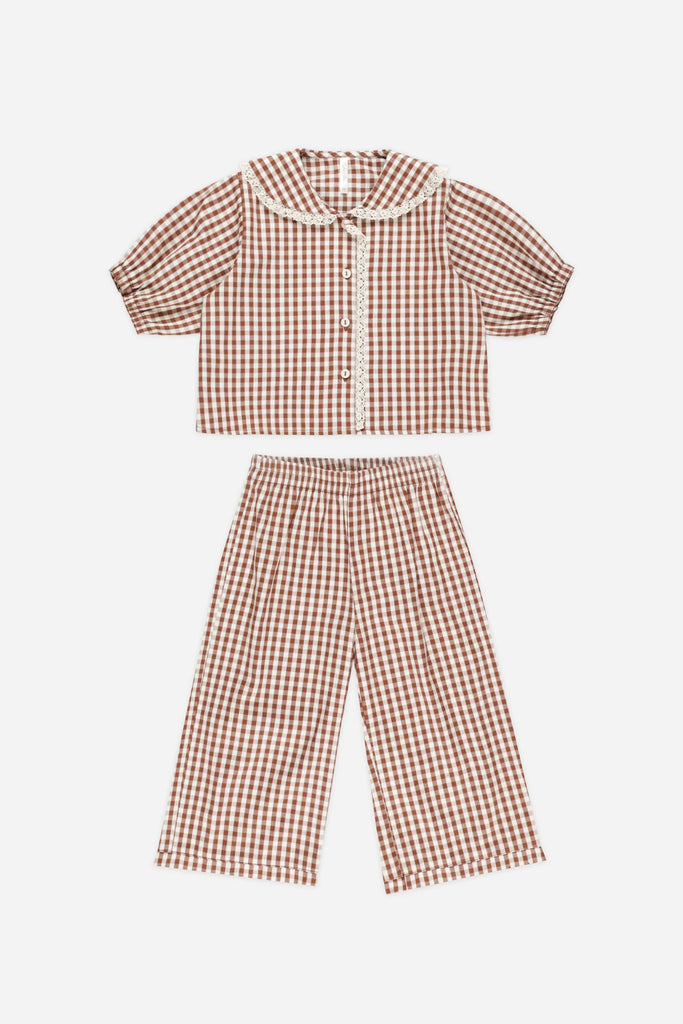 Ruffle Pajama Set (Brick Gingham) by Rylee + Cru