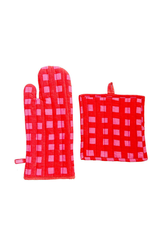 Oven Mitt & Potholder Set (Blocks Pink) by The Yo Store