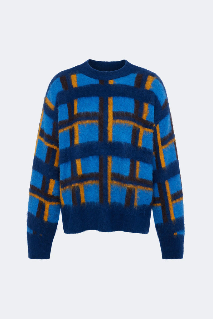 Calder Knit Sweater (Blue Plaid) by Simon Miller