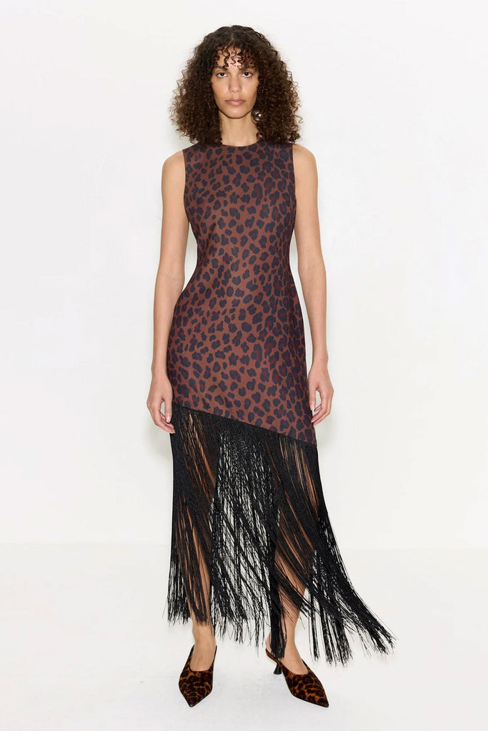 Casablanca Crepe Fringe Dress (Leopard) by Simon Miller