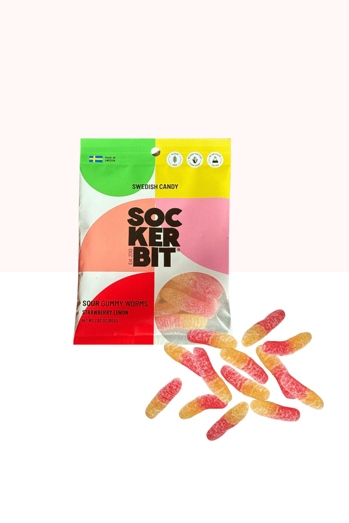 Sour Gummy Worms Swedish Candy Bag by Sockerbit