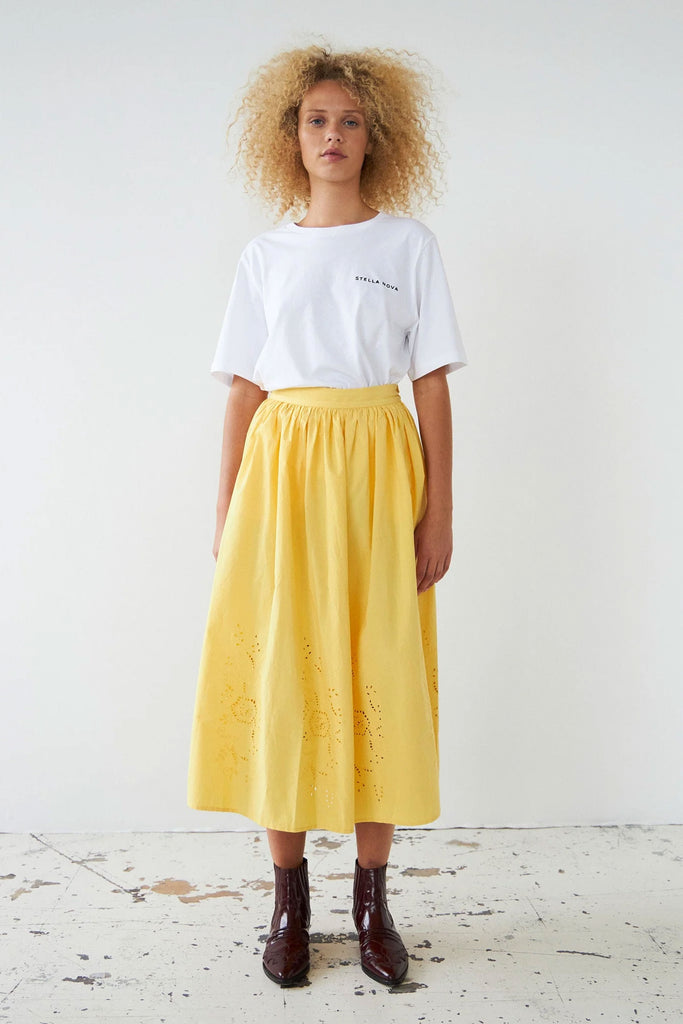Embroidery Anglaise Midi Skirt (Sweet Yellow) by Stella Nova