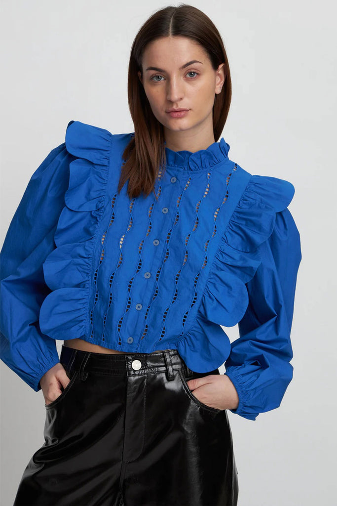 Blouse with Scallops and Embroideries (Clear Blue) by Stella Nova