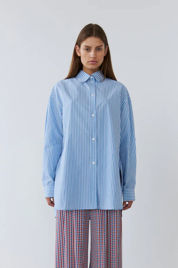 Striped Oversized Shirt (White Blue Stripes) by Stella Nova