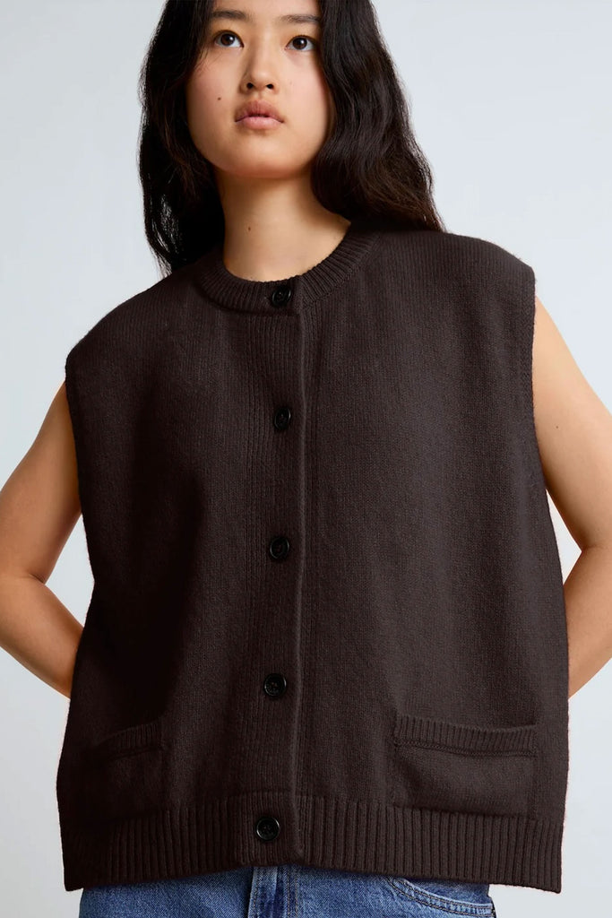 Margaux Sleeveless Cardigan (Chocolate) by surprise