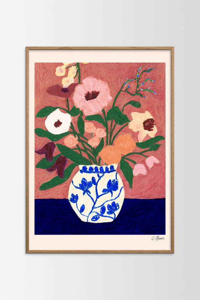 Flowers on Blue Table Poster by Yo Home